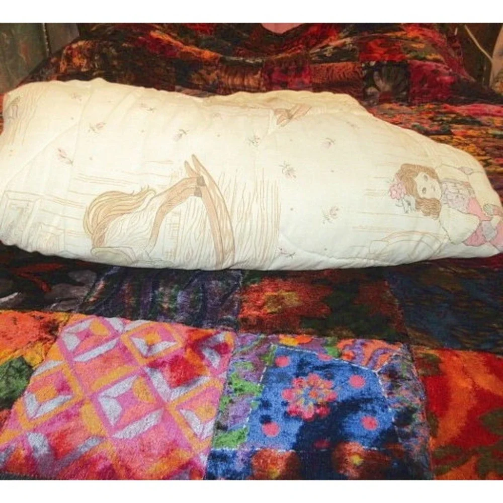 Vtg Baby Blanket Quilt Toddler Bed Victorian Dolls Friends Rocking Horse 75